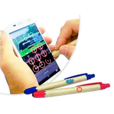 Caneta Touch, caneta ecológica 2 em 1, sendo caneta esferográfica e touch screen com ponta macia e corpo em papel reciclado