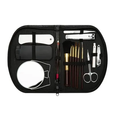 Kit manicure 15 peças em estojo de sintético com zíper