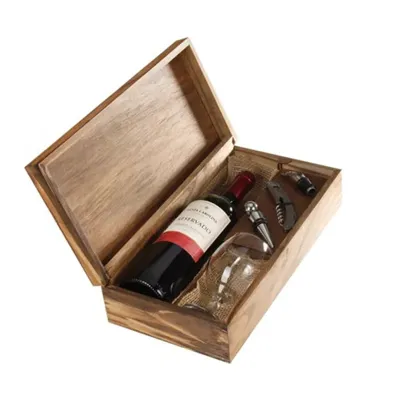 Kit vinho com taça e caixa de madeira
